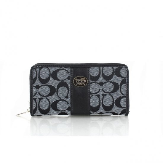 Coach Zippy Logo Signature Small Grey Wallets FER - Click Image to Close